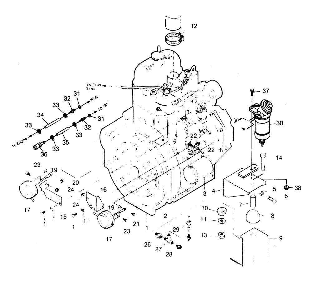 Engine Parts Injection Pump Side Diagram and Parts List for 1015-A  Generac Welder