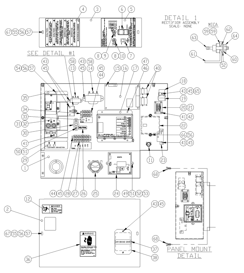 Control Panel Diagram and Parts List for 0051060 (0505V01166)(2005) Generac Generator