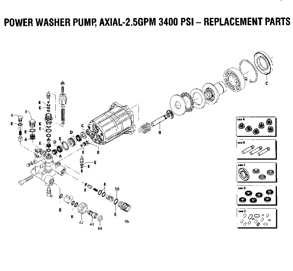 Pump Assy Diagram and Parts List for 006436-0  Generac Pressure Washer