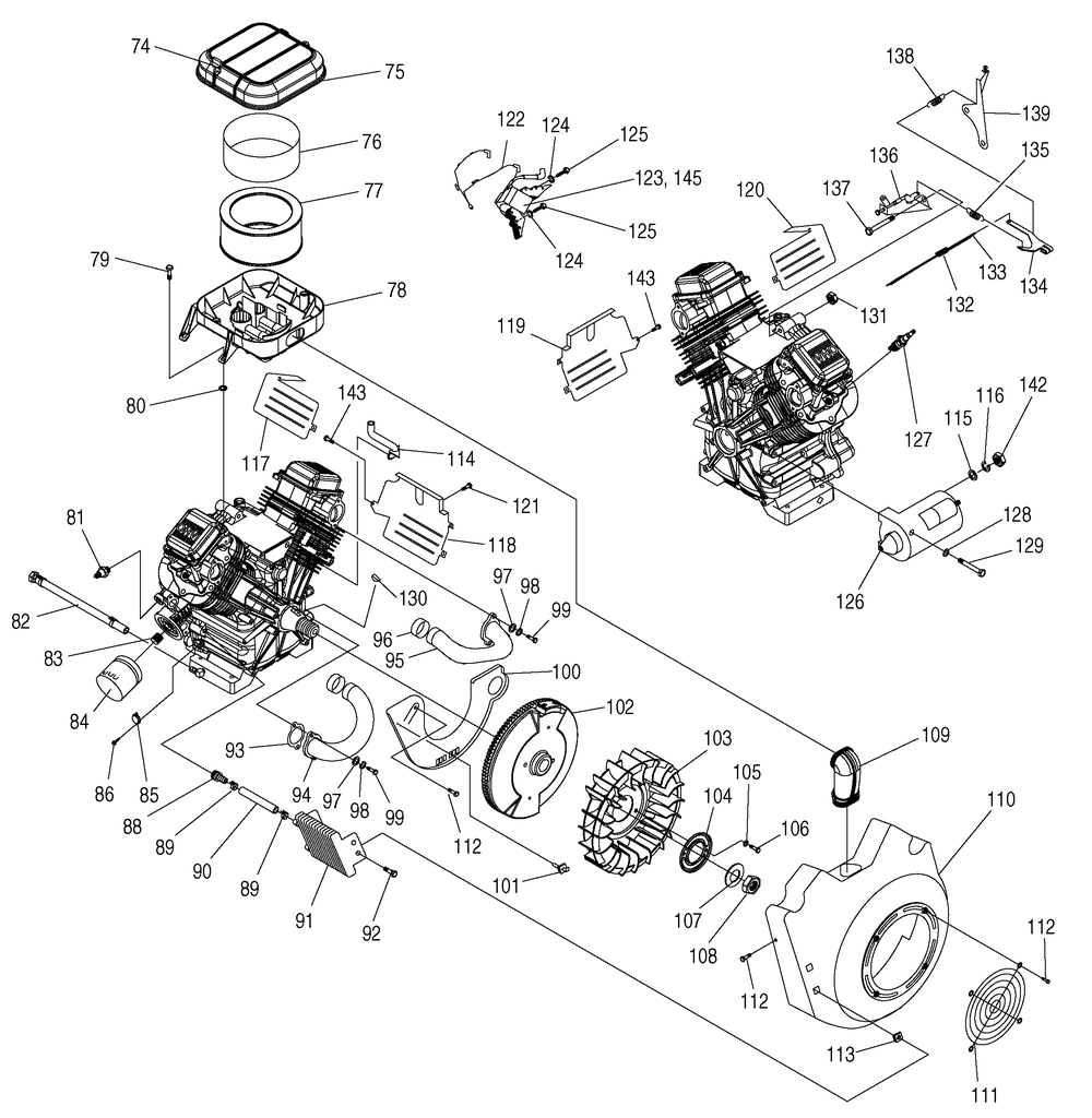 Engine 4 Diagram and Parts List for 0044563 (4117596 - 4138949)(2005) Generac Generator