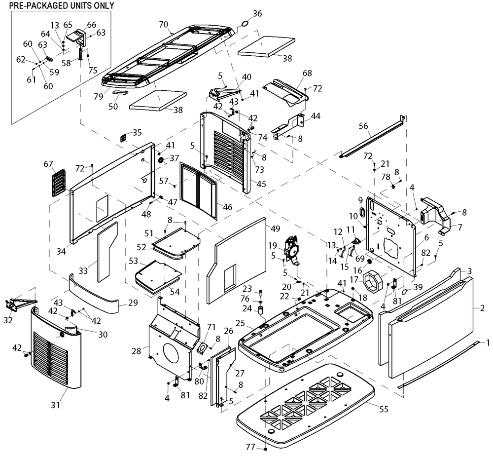 Enclosure Diagram and Parts List for 0058832 (6989801 - 7148678)(2012) Generac Generator