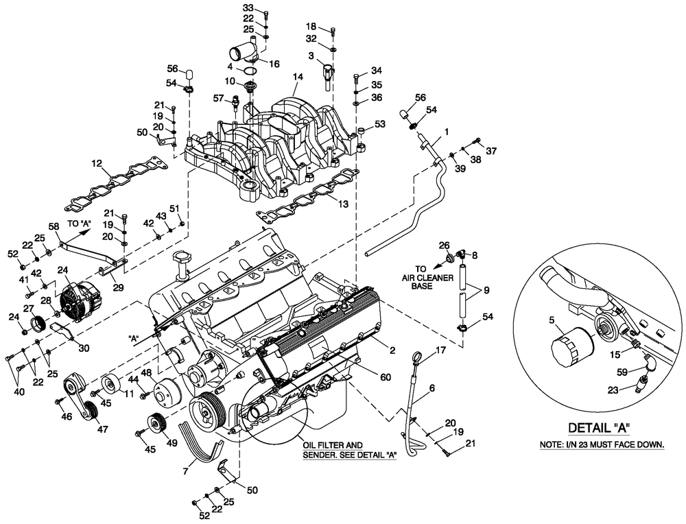 Engine Common Parts L/H Side 5.4l Cpl Diagram and Parts List for QT04554ANNNA (4501308 - 4636811)(2006) Generac Generator