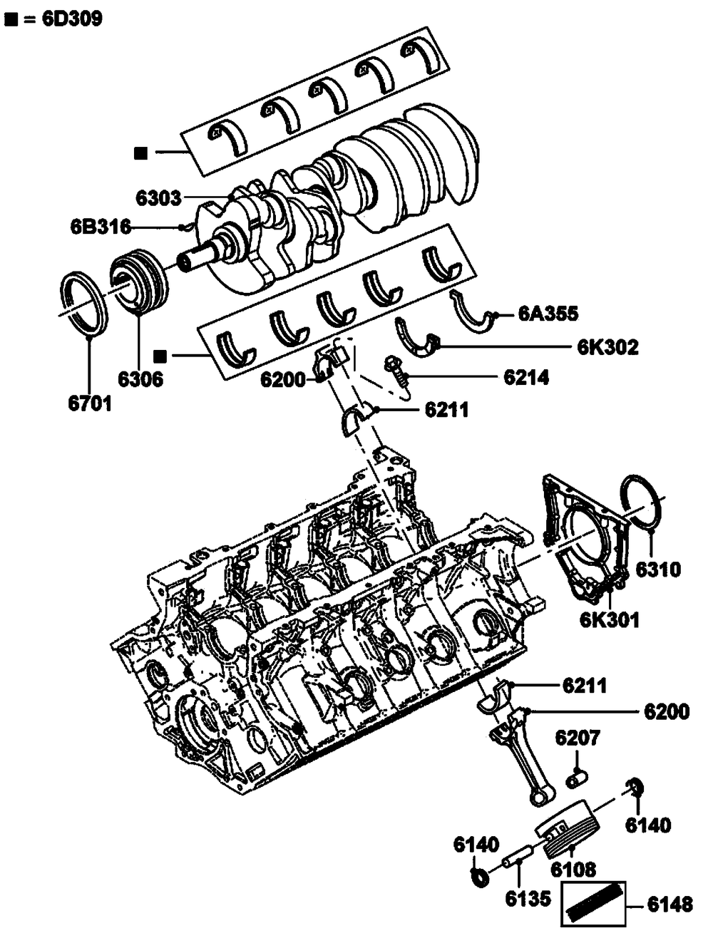 Gas Engine Piston, Rod And Crank Diagram and Parts List for ET07068ANAN (5713896 - 5713897)(2009) Generac Generator