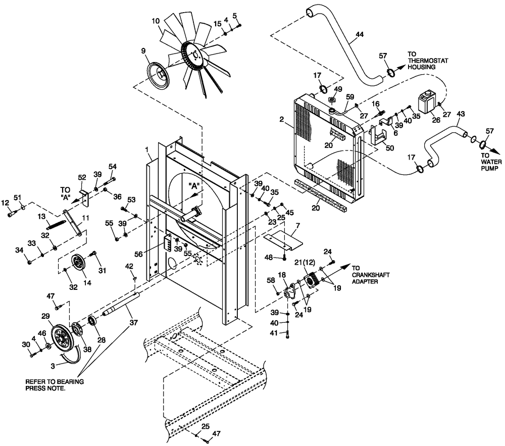 C2 Cooling System And Fan Drive Diagram and Parts List for 0052591 (4407937 - 4789440)(2007) Generac Generator