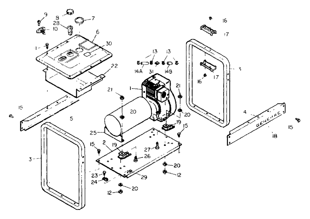 Mounting Base No. 70649 Diagram and Parts List for L2400 (8906-0)(8906-0) Generac Generator
