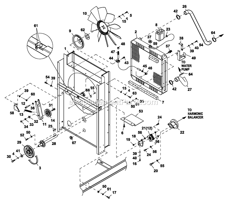 Coolsys/Fan Drive 5.4l And 4.6l Cp (1) Diagram and Parts List for QT08054JNSNA (6130357)(2010) Generac Generator