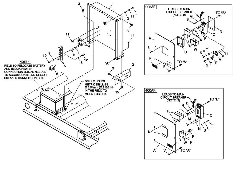 Connection Box 225/400af Diagram and Parts List for QT07068ANANA (5217447)(2008) Generac Generator