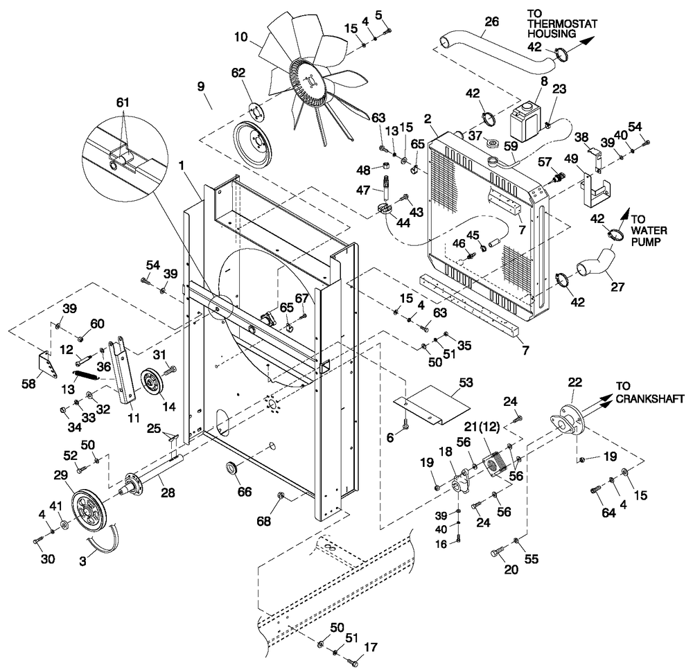 C5 Cooling System Fan Drive Diagram and Parts List for QT15068ANANA (5003792)(2008) Generac Generator
