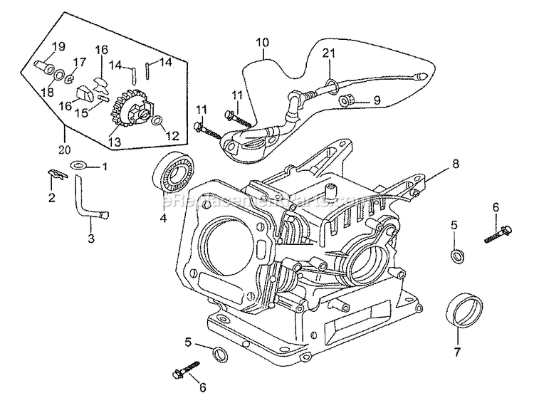 Crankcase Diagram and Parts List for 005723R0 (5132447)(2016) Generac Generator