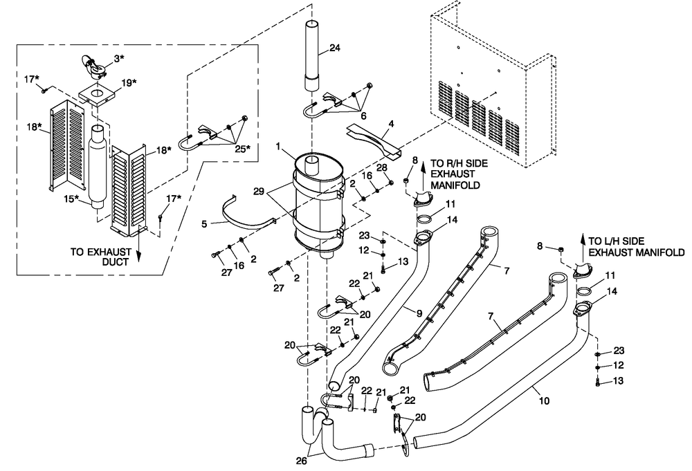 Muffler Exhaust Cpl 50kw Diagram and Parts List for ST06030ANSN (5037999 - 5066436)(2008) Generac Generator