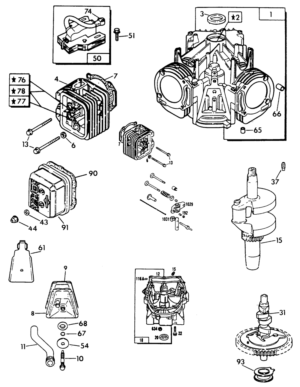 Engine Parts (Part 1) Diagram and Parts List for 9121-3  Generac Generator
