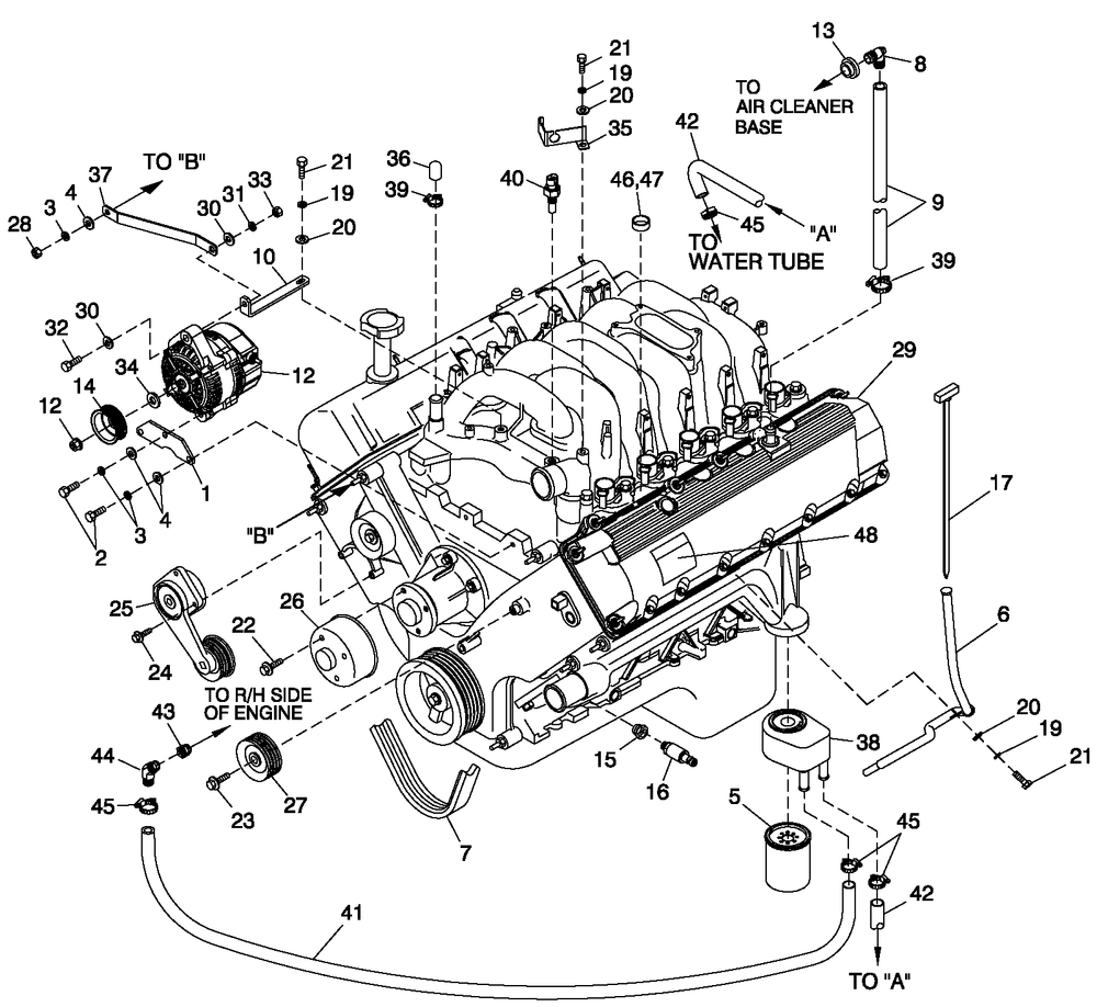 Engine Common Parts L/H Side Emissions Diagram and Parts List for QT15068AVAY (5526014)(2009) Generac Generator