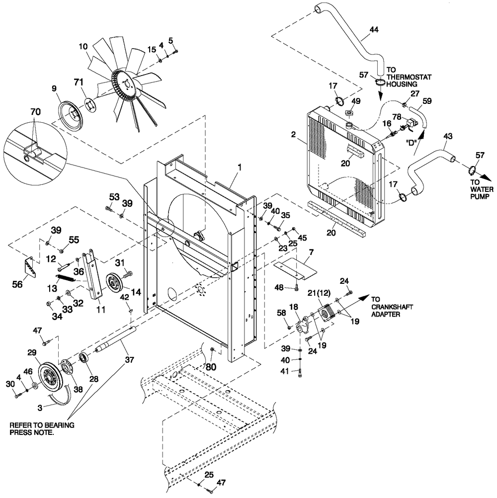 C2 Cooling System And Fan Drive Diagram and Parts List for ET06024AVSX (7065982 - 9239135)(2014) Generac Generator