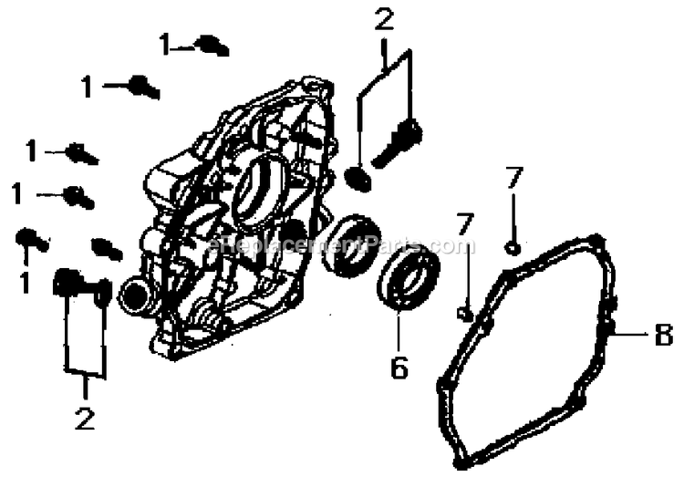Crankcase Cover Diagram and Parts List for 0059910 (6331567)(2015) Generac Generator