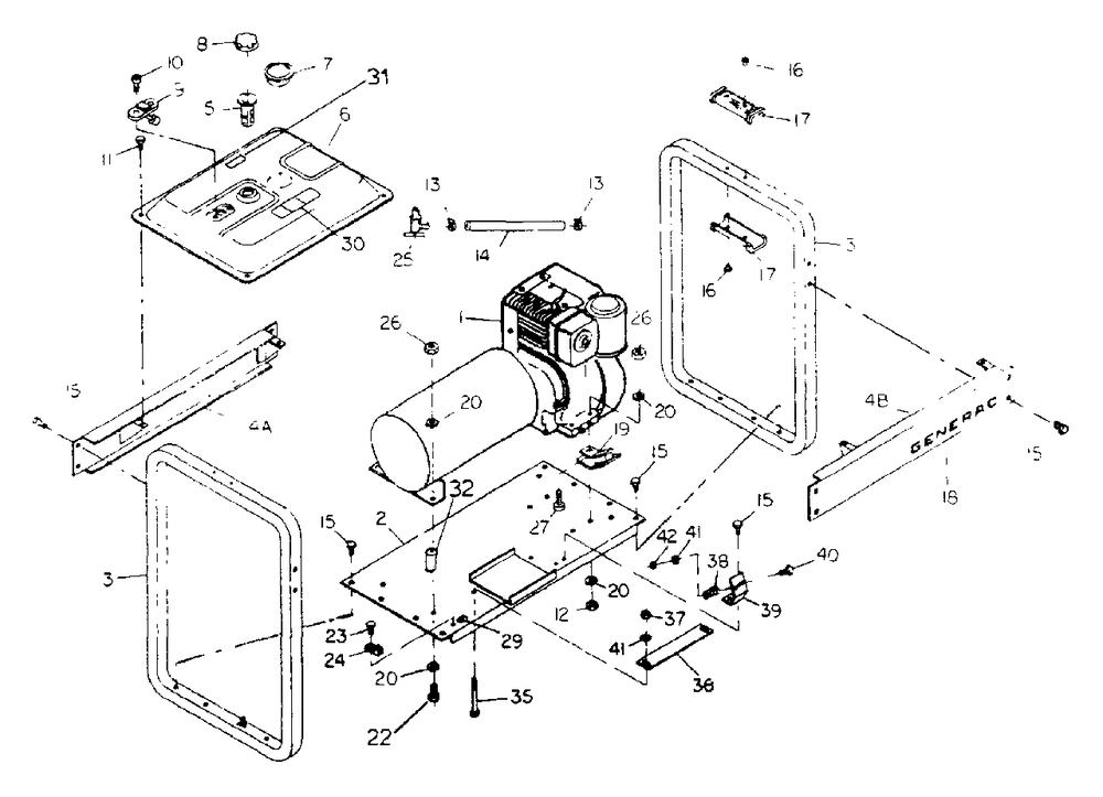 Mounting Base Diagram and Parts List for L4000 (8865-7)(8865-7) Generac Generator