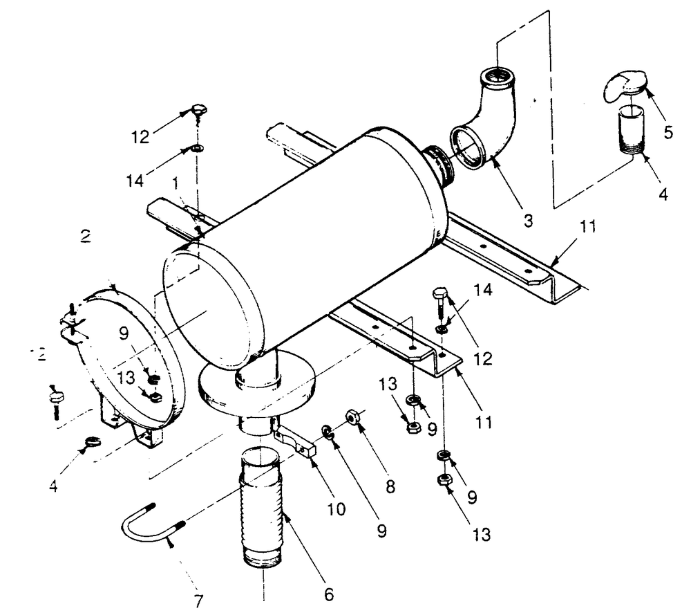 Exhaust Muffler Diagram and Parts List for 9154-0  Generac Generator