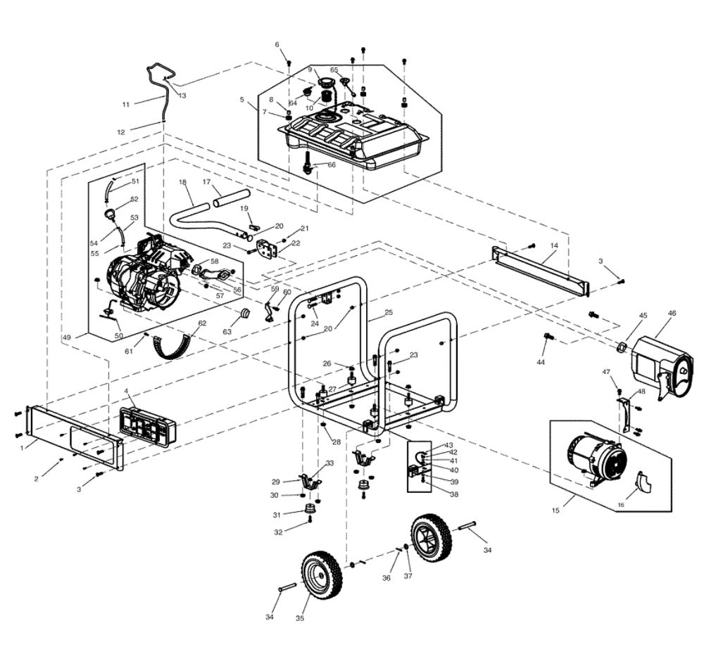 Main Assembly Diagram and Parts List for 005939-6  Generac Generator