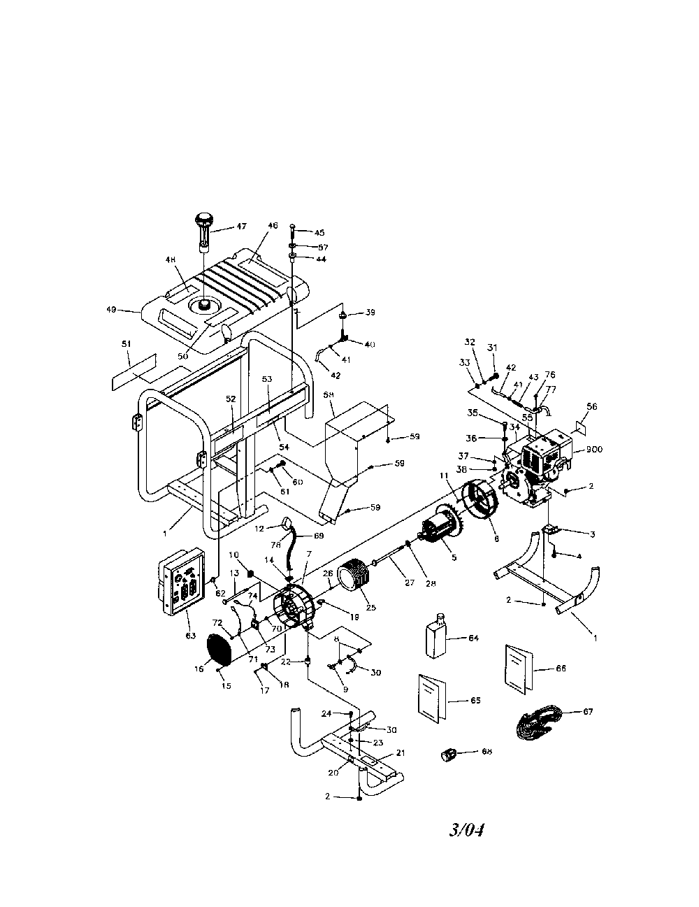 Main Unit Diagram and Parts List for 1648-0  Generac Generator