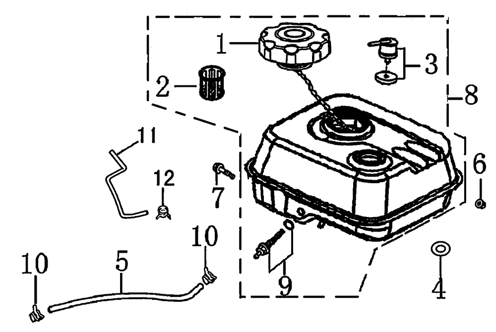 Fuel Tank 2 Diagram and Parts List for 0059911 (7363389 - 7363816)(2012) Generac Generator