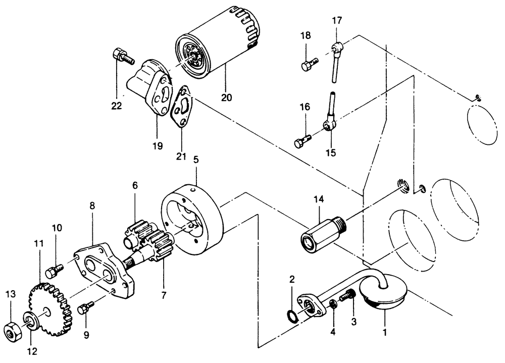 Oil Pump And Oil Filter Assembly Diagram and Parts List for 1010-B  Generac Welder