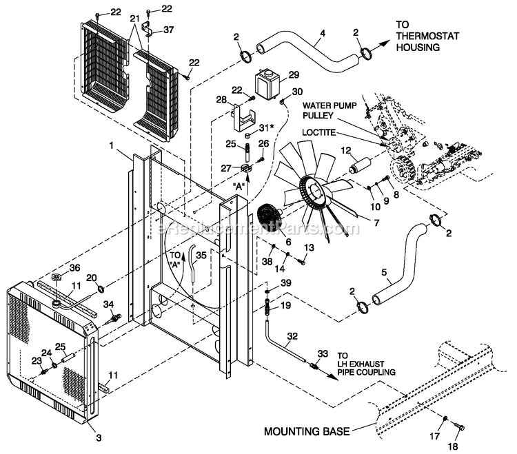 C3 Cooling System And Fan Drive Diagram and Parts List for QT07068JVSN (4733294)(2007) Generac Generator