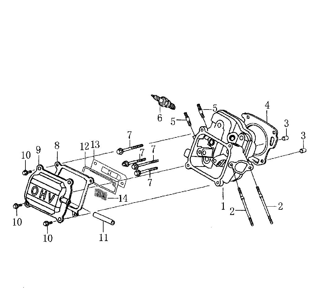 Cylinder Head Diagram and Parts List for 006602-0  Generac Pressure Washer