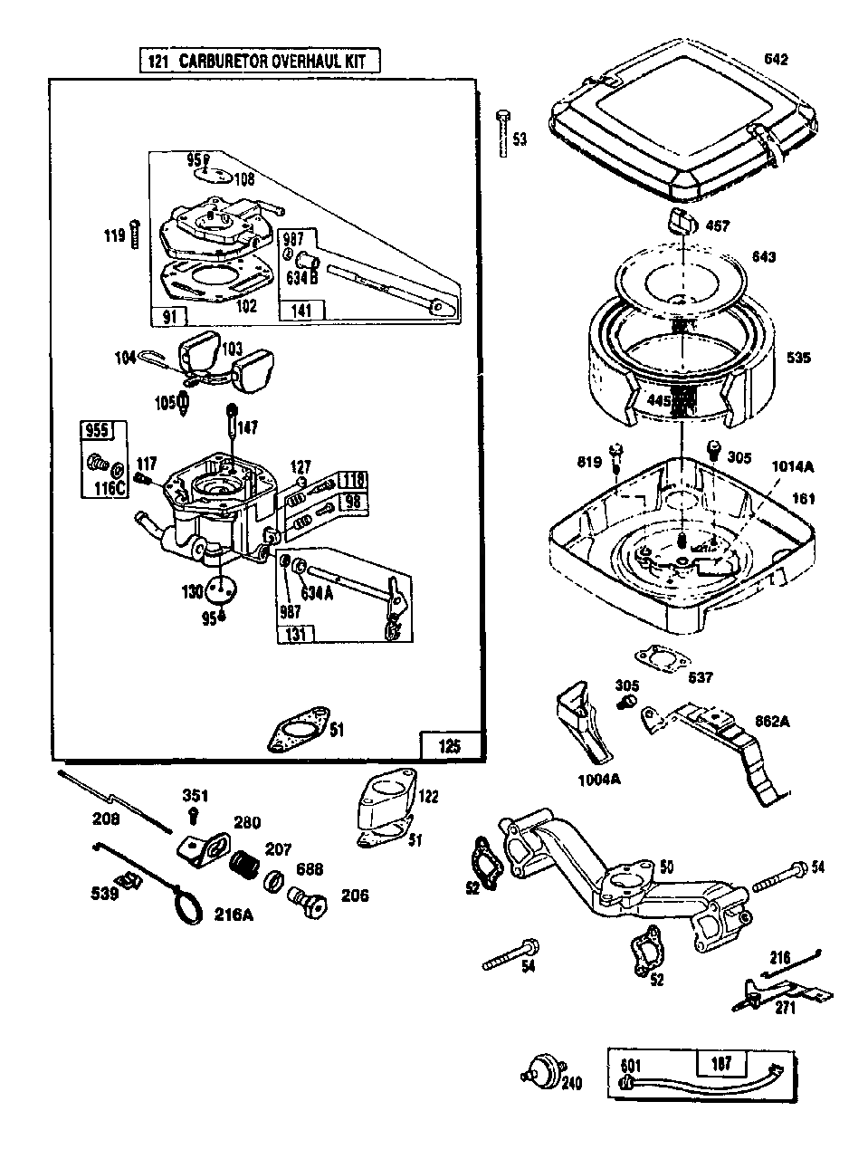 Carburetor Overhaul Kit And Air Cleaner Assembly Diagram and Parts List for 4W113D (9163-2)(9163-2) Generac Generator