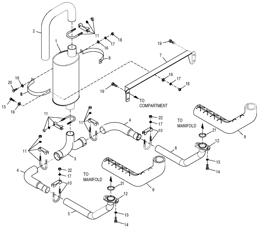 Muffler Diagram and Parts List for 0049173 (4060531 - 4148058)(2005) Generac Generator