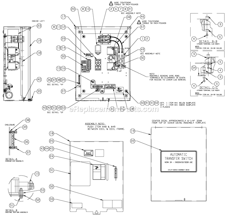 100a Transfer Switch Assembly Diagram and Parts List for RTSE100A3C (3609V37898)(2009) Generac Generator