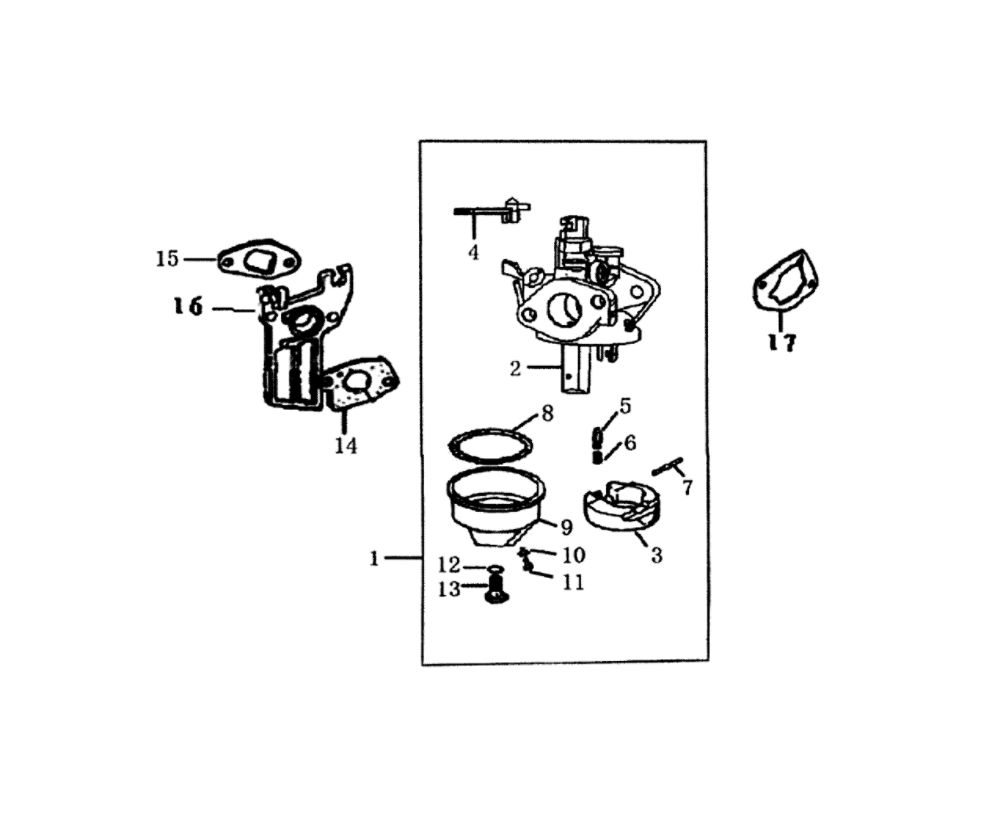 Carburetor Diagram and Parts List for 005993-0  Generac Pressure Washer
