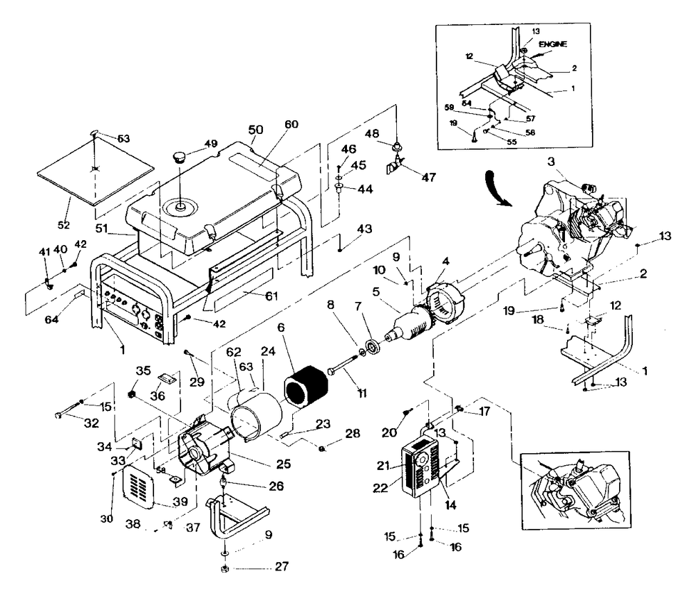Generator (10/95) Diagram and Parts List for 3500XL (9441-0)(9441-0) Generac Generator