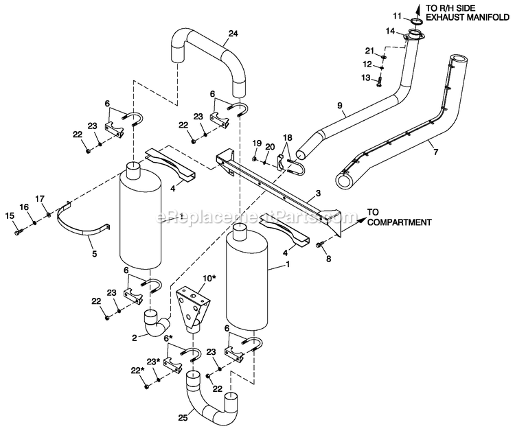 Muffler Exhaust Diagram and Parts List for QT02524GNSN (4817236)(2007) Generac Generator