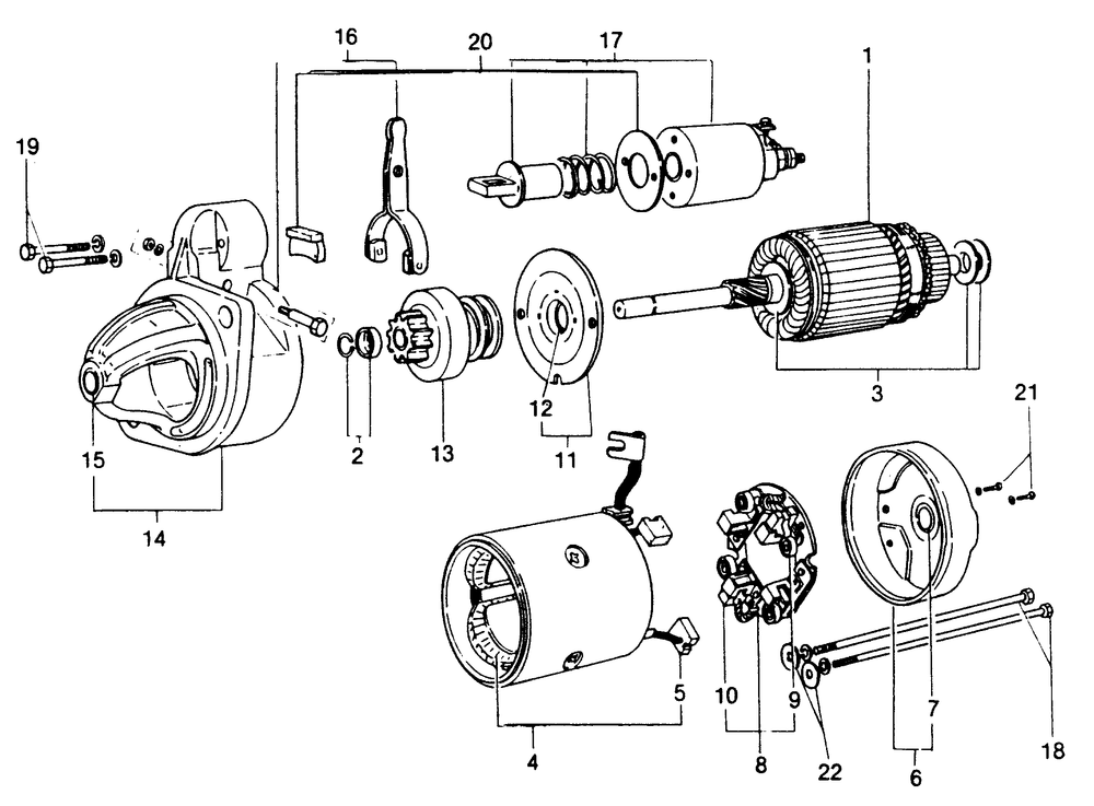 Starter Motor Diagram and Parts List for 1010-B  Generac Welder