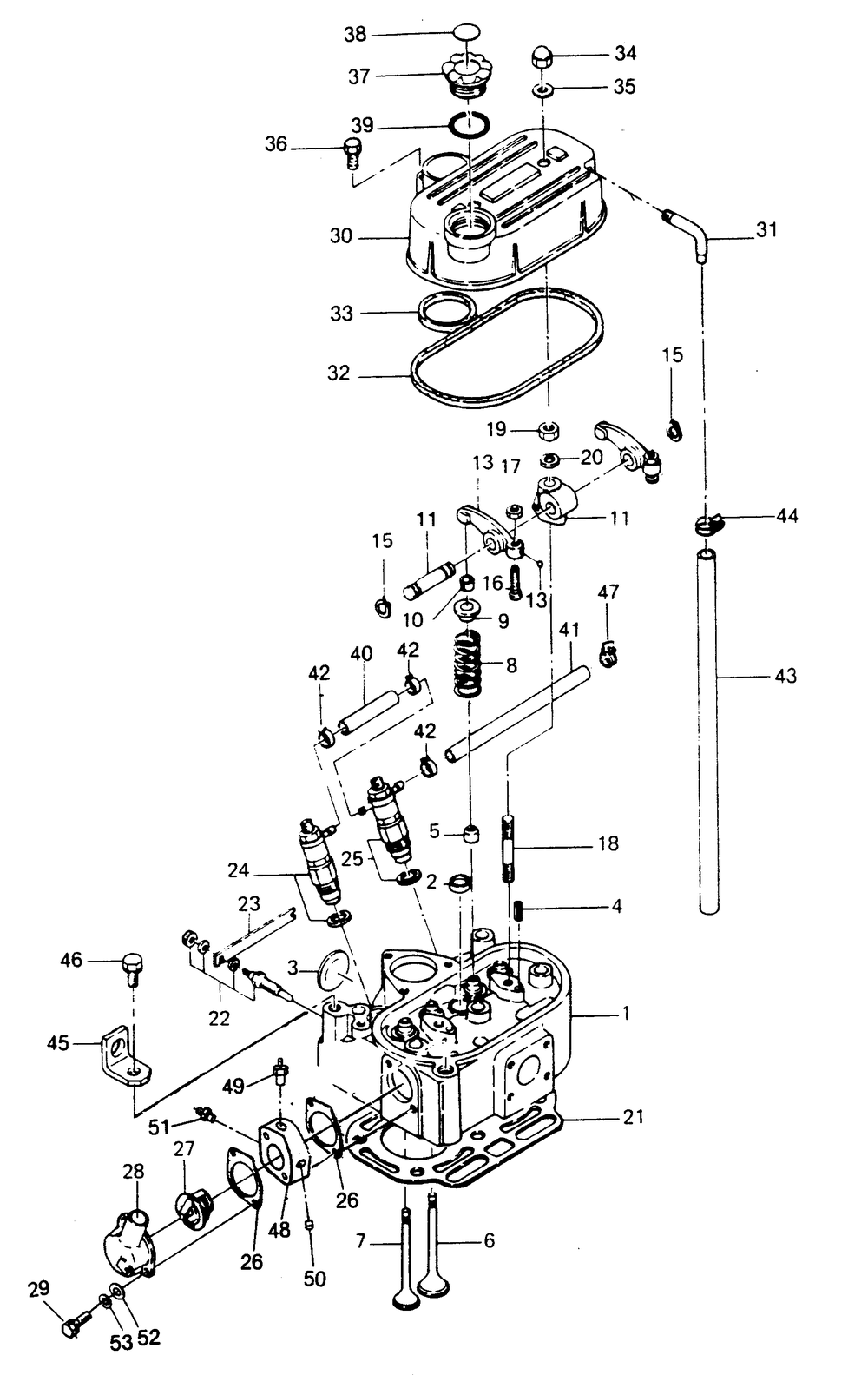 Cylinder Head Diagram and Parts List for 1010-B  Generac Welder
