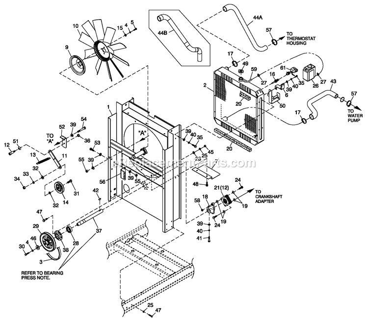C2 Cooling Sytem And Fan Drive Diagram and Parts List for QT02524GNSN (4817236)(2007) Generac Generator
