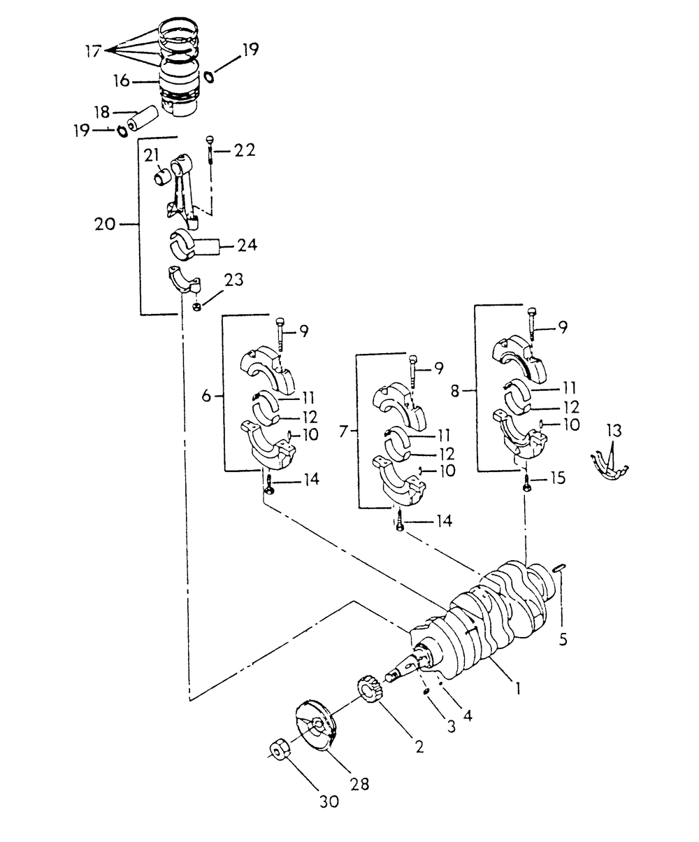 Crankshaft, Piston And Flywheel Diagram and Parts List for 9343-0  Generac Generator