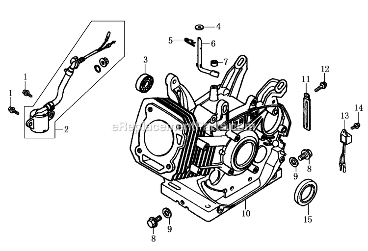 Crankcase Diagram and Parts List for 0060362 (7611825A - 9292157A)(2014) Generac Generator