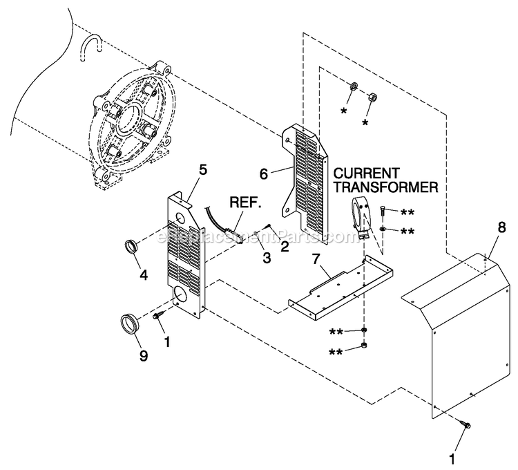 Ev Exciter Shielding Diagram and Parts List for QT05554KNSNA (6654325)(2011) Generac Generator