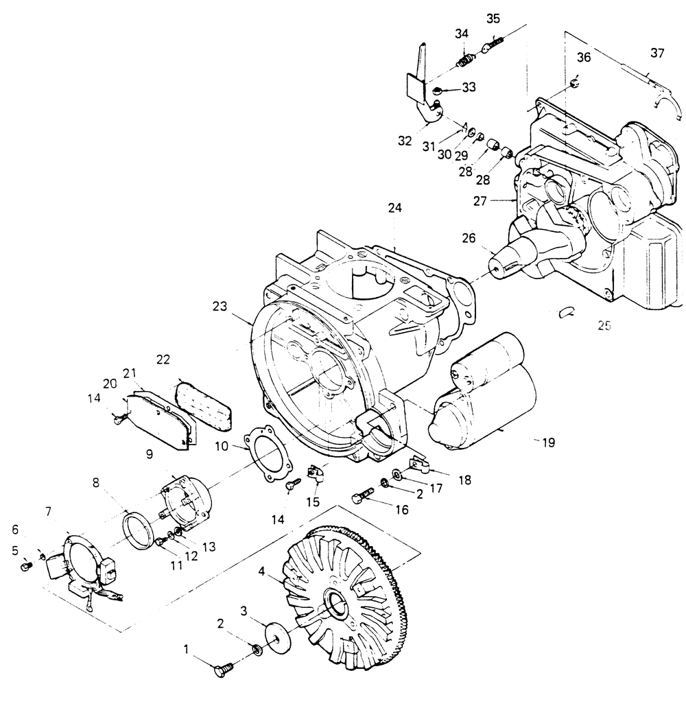 Crankcase Flywheel Diagram and Parts List for 6980-0  Generac Generator