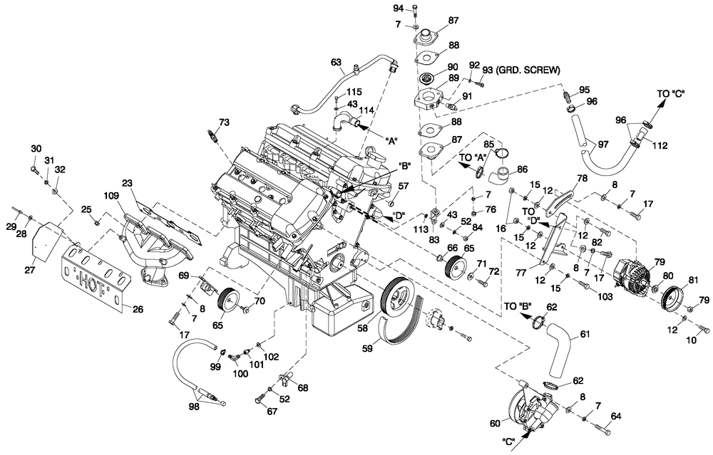 Engine Common Parts 3.0l G3 Ls Diagram and Parts List for ST06030AVSN (4949088 - 4962462)(2008) Generac Generator