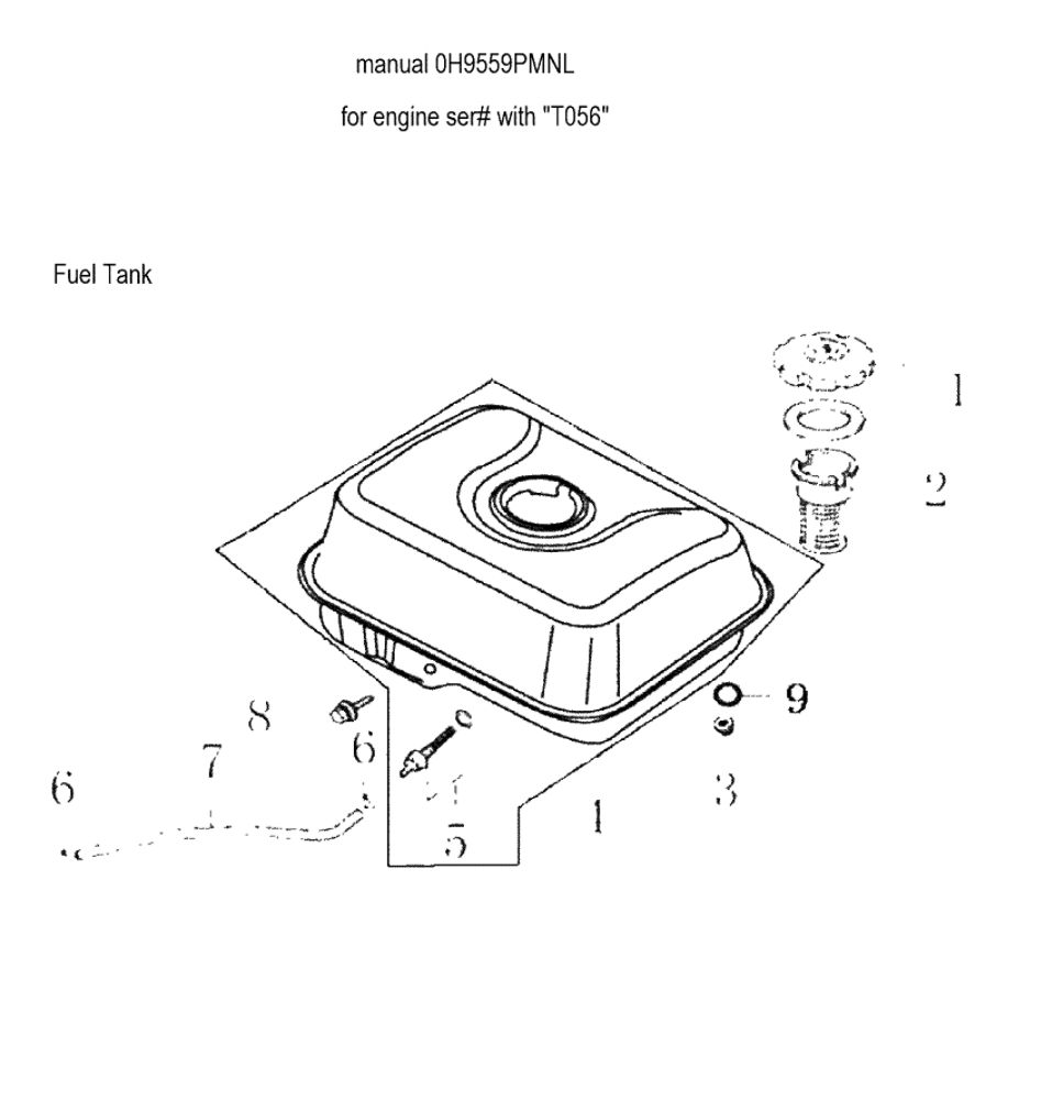Fuel Tank 1 Diagram and Parts List for 006022-0  Generac Pressure Washer