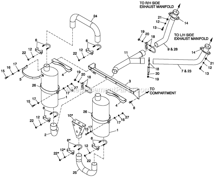 Muffler Exhaust (1) Diagram and Parts List for HT04542GNAX (6708400)(2011) Generac Generator