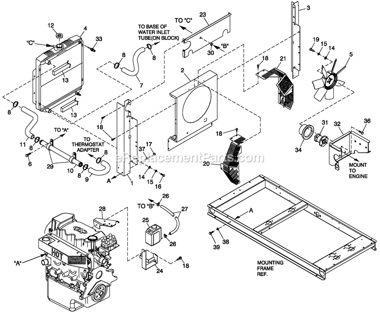 Cooling System 1.6l C1 Diagram and Parts List for QT02016GNSN (5059275)(2008) Generac Generator