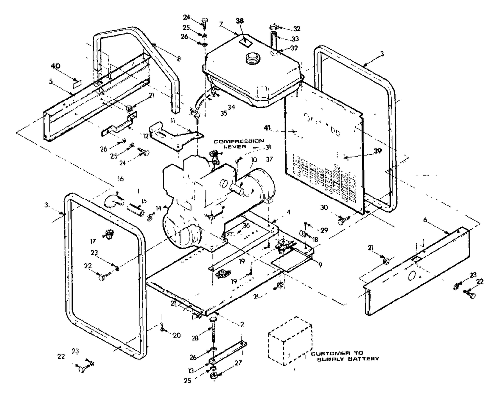 Replacement Parts - Cradle Assembly Diagram and Parts List for 4W115A (8928-1)(8928-1) Generac Generator