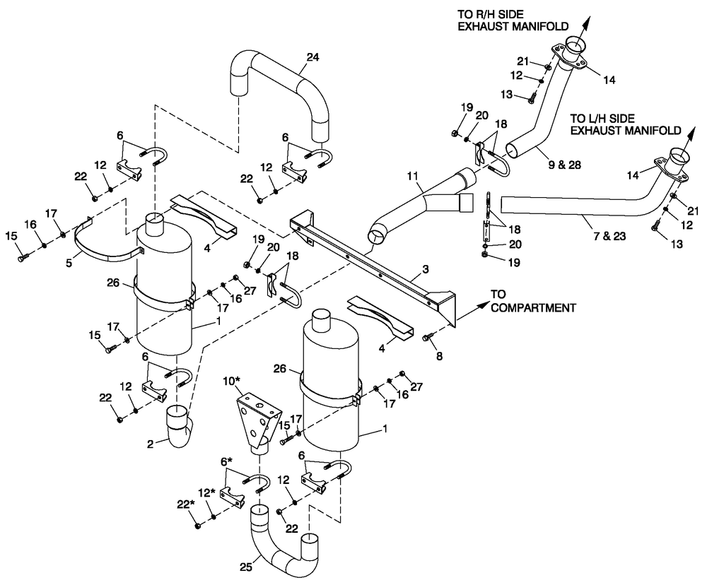 Muffler Exhaust Diagram and Parts List for HT04542ANAX (6264225)(2011) Generac Generator