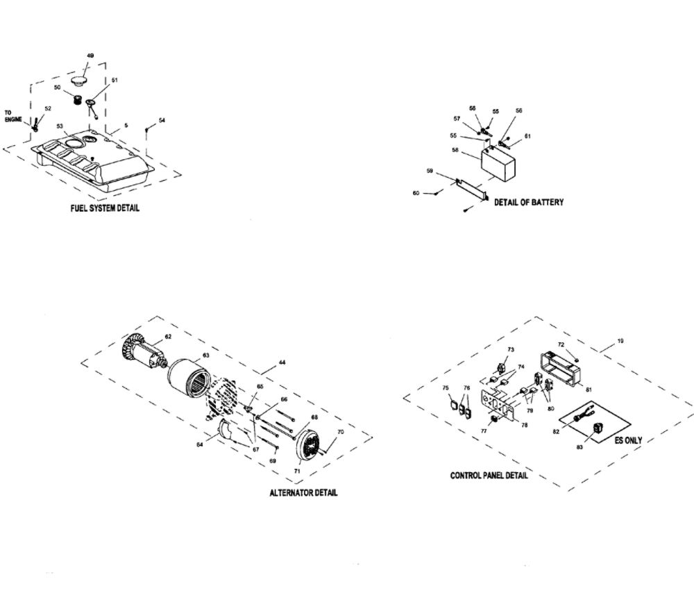 Main Sub Assembly Diagram and Parts List for GP6500-5940-0  Generac Generator