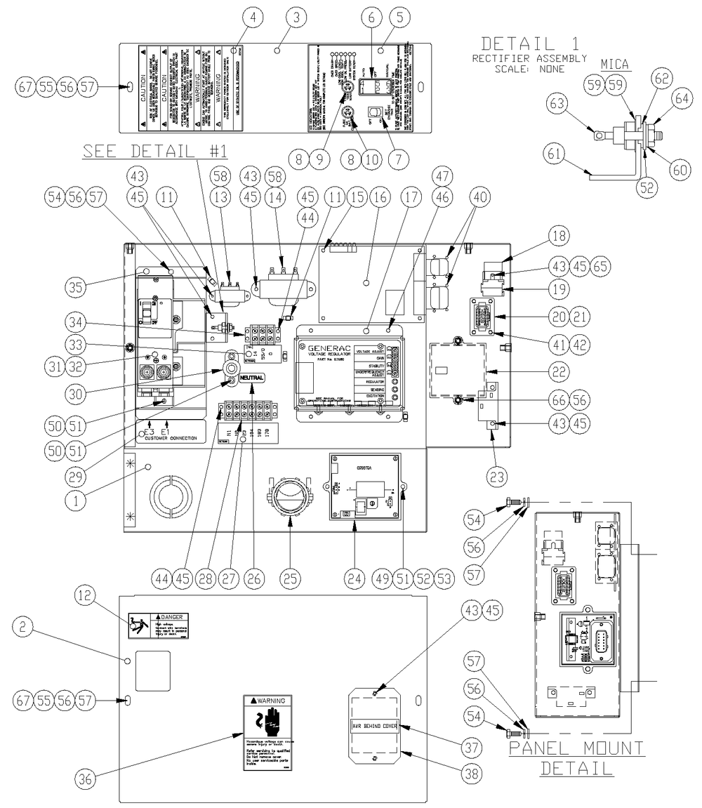 Control Panel Diagram and Parts List for 0049481 (3783626 - 3915123)(2004) Generac Generator