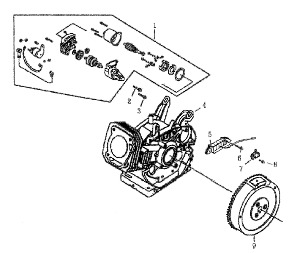 Starter And Generator Assy Diagram and Parts List for 0061040 (5854831B - 6892387B)(2015) Generac Generator