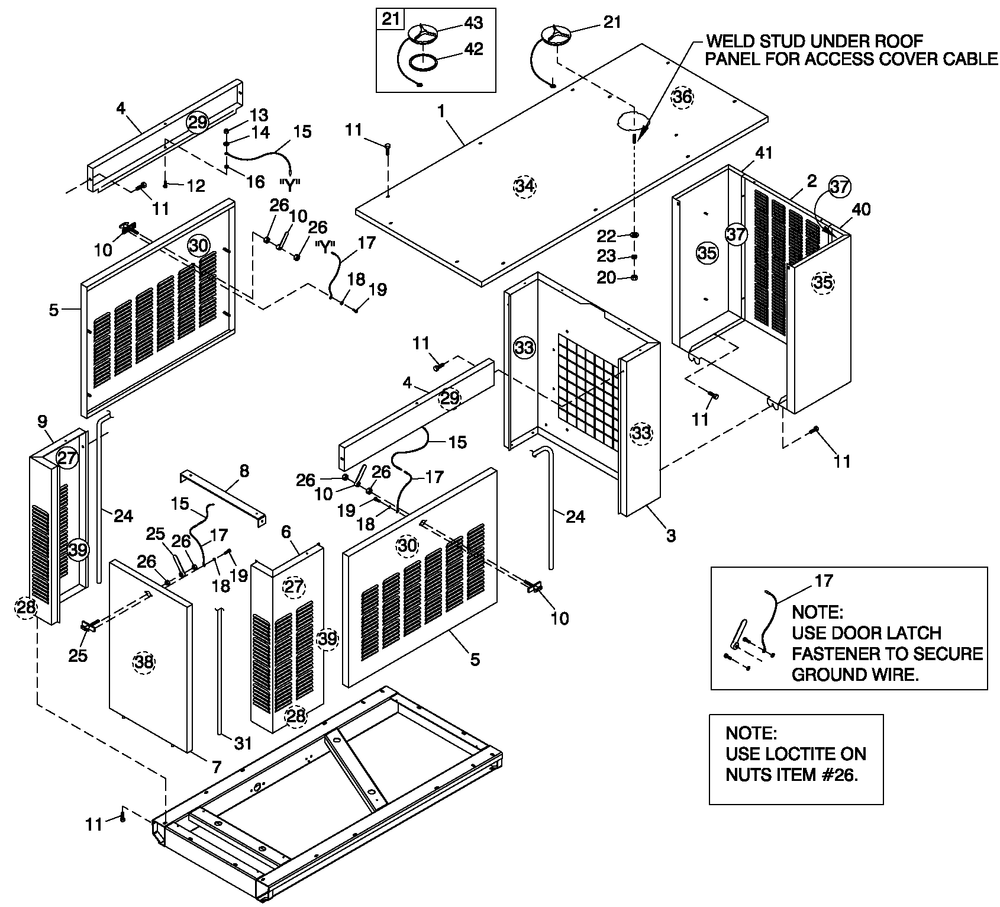 Ev Encl Aco 2.5l G3 Carrier Diagram and Parts List for 0051050 (0505V01172 - 3105V03296)(2005) Generac Generator