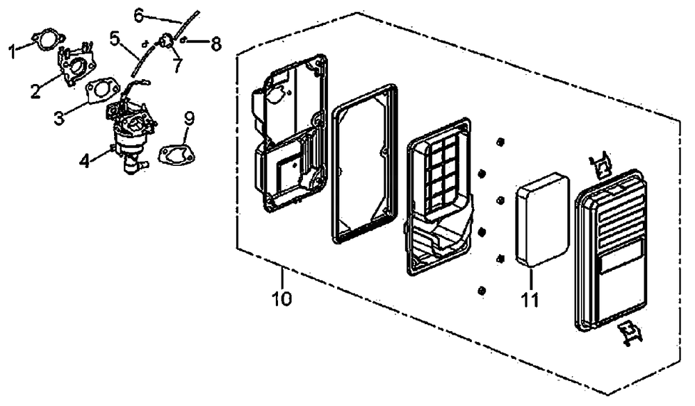Air Cleaner And Carburetor Diagram and Parts List for GP5500 (6593910A - 7330563A)(2012) Generac Generator